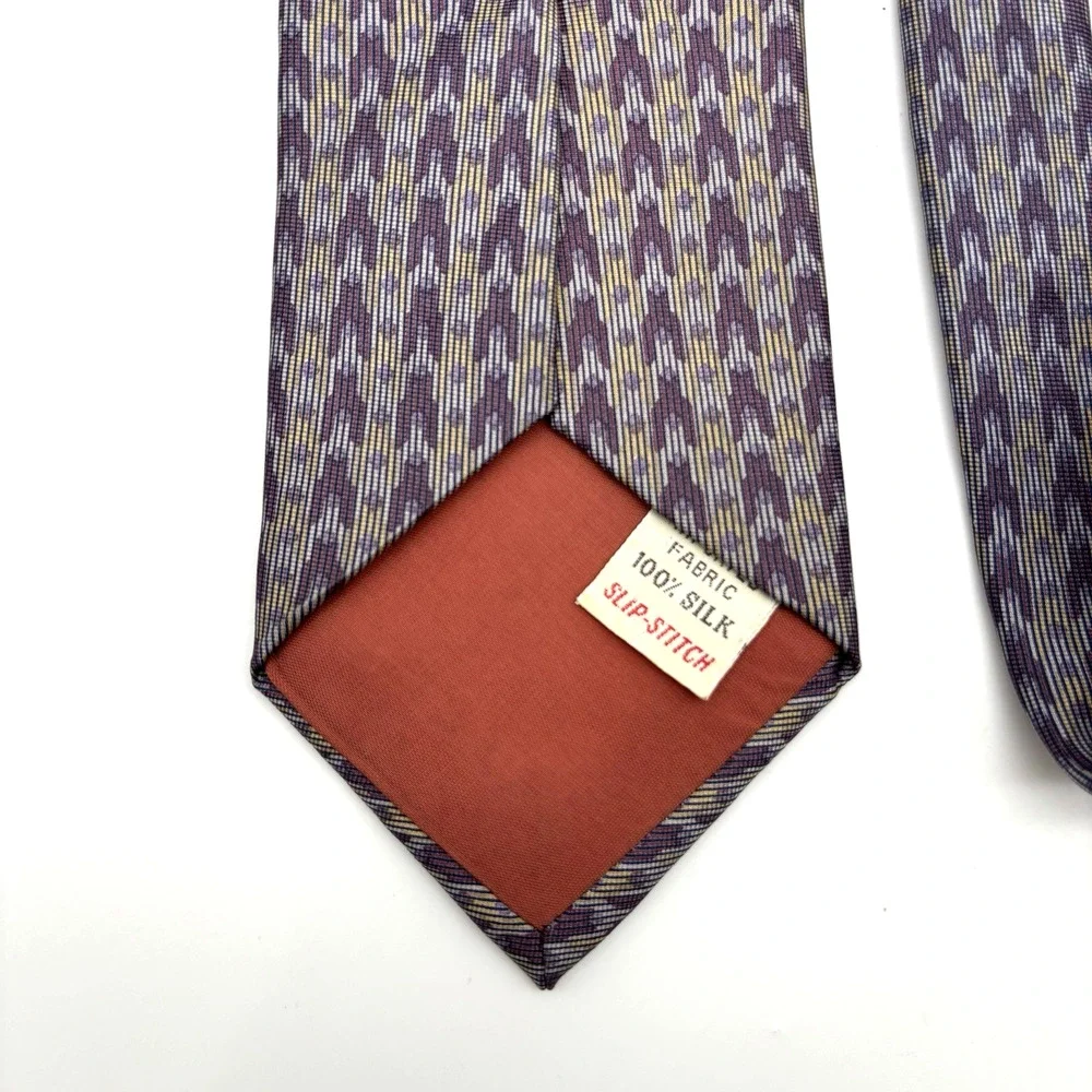 Vintage 80s Henry Grethel 100% Silk Slip-stitch Lavender Abstract Necktie 57